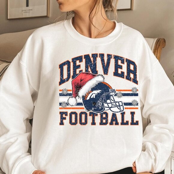 Denver Football Broncos Santa Hat Denver Holiday Football Fan Winter Sweatshirt - Picture 1 of 2